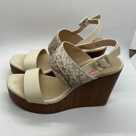 Pop Womens Complete Wedge Sandals Snake Skin Size 7M - Picture 4 of 11